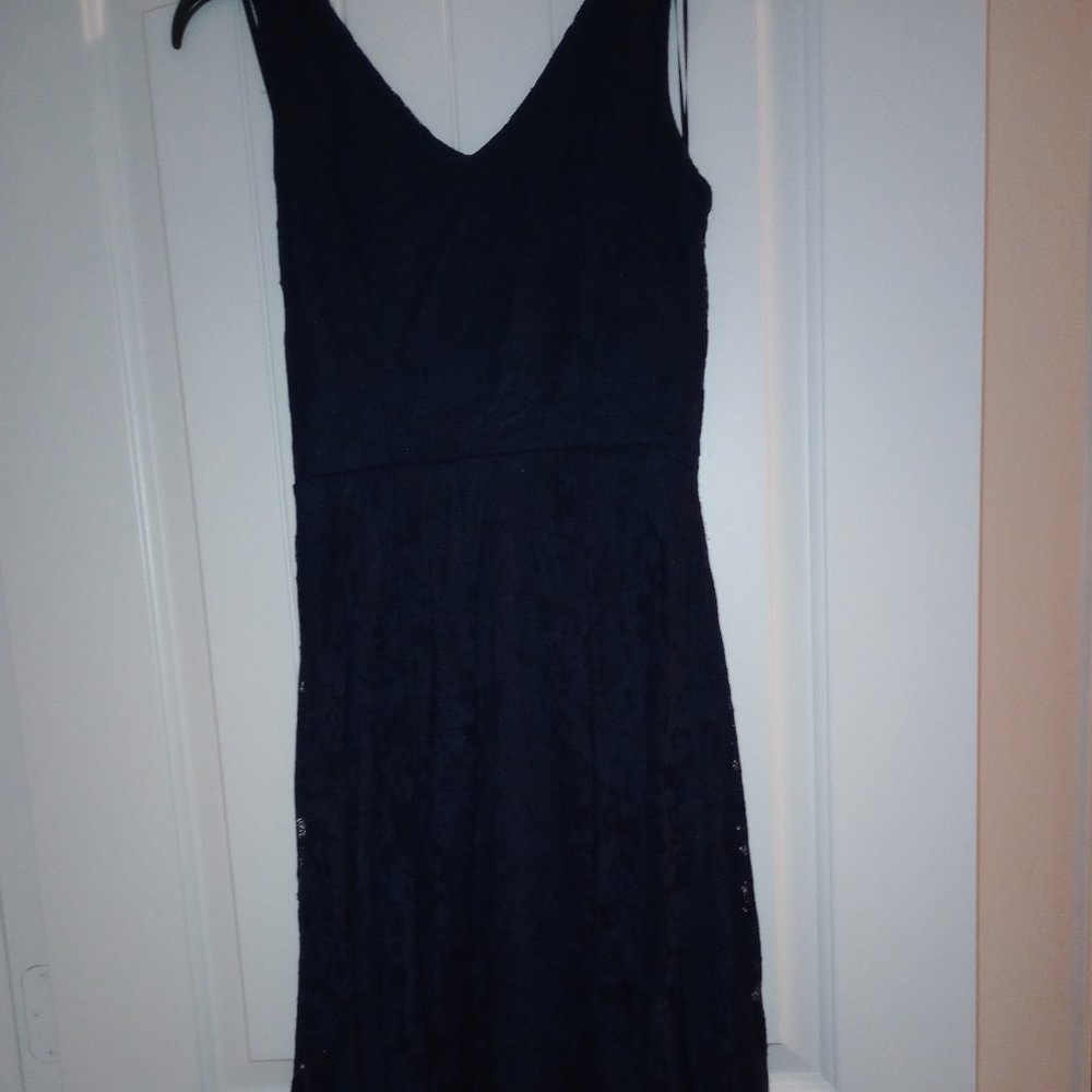 Navy blue v neck high low lace dress size small